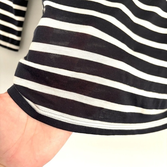 Kumikyoku Blue and White Striped 3/4 Sleeve Top Studded Neckline Size 2 / US M - Picture 7 of 10